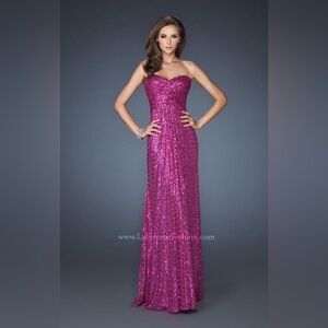 NWT LA FEMME Pink Sequin Strapless Dress Gown for Prom or Party Size 8